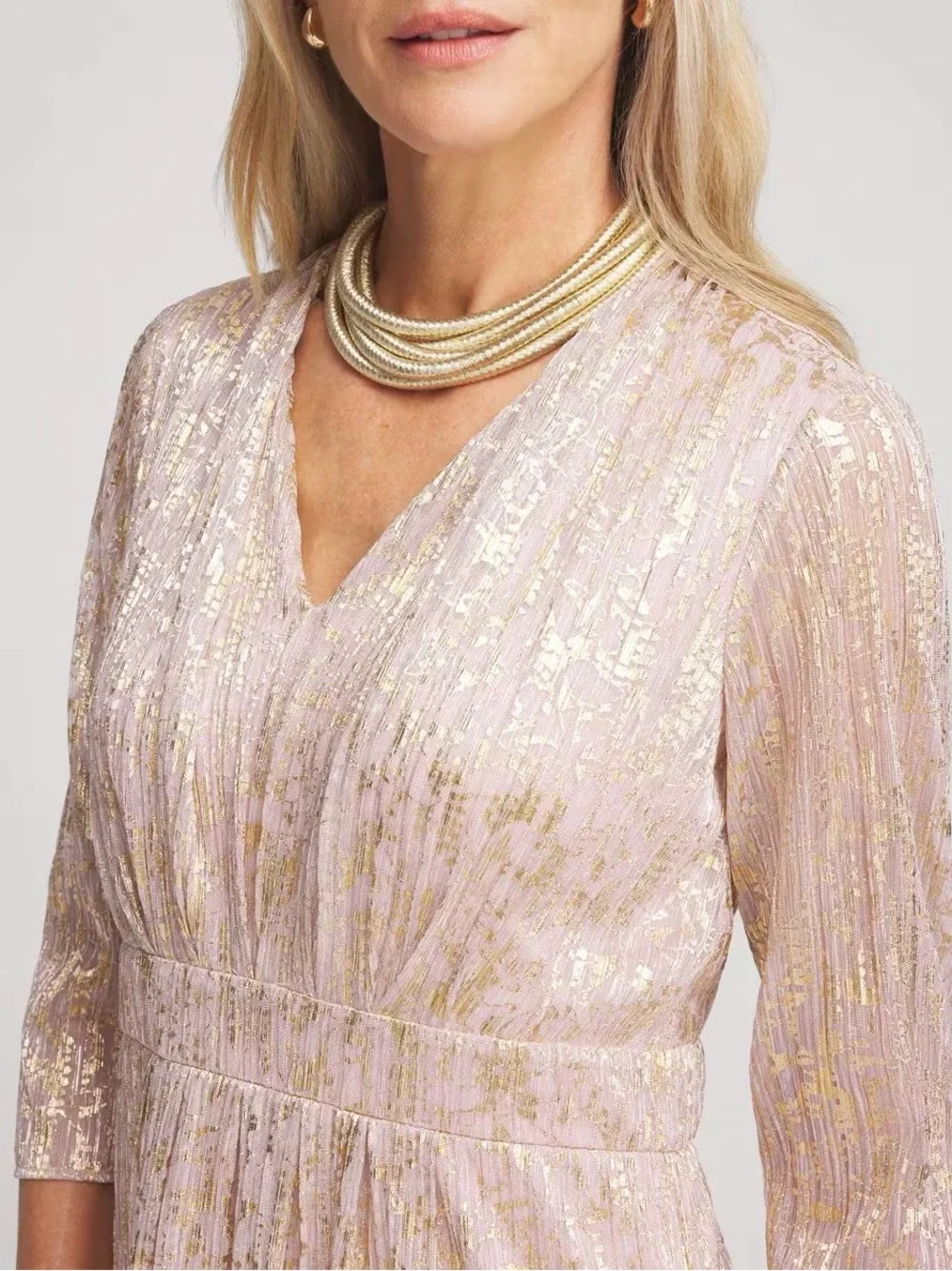 Chico’s Metallic Pleated Maxi Dress